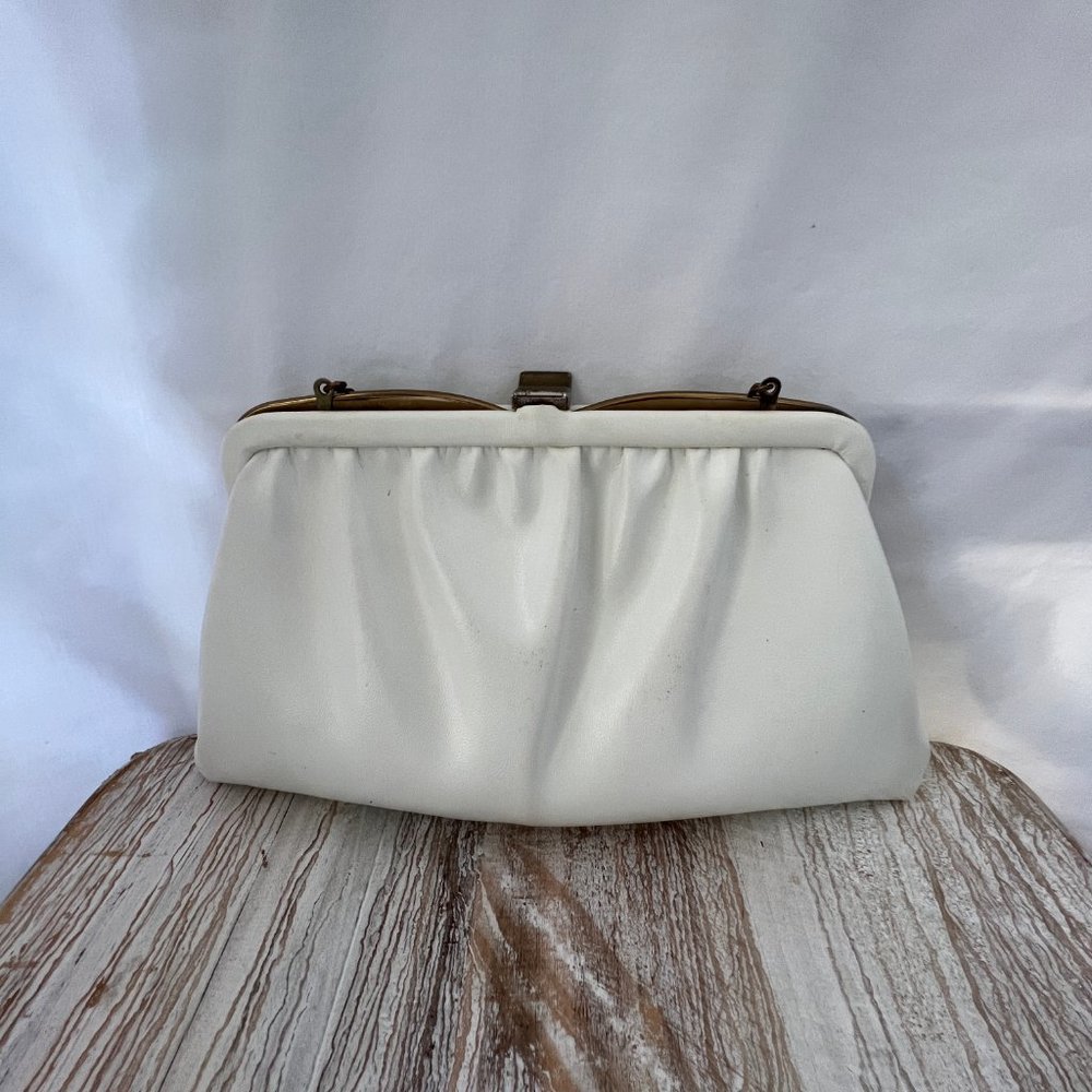 Andé Evening Bag or Clutch, White Leather with Gold Color Hardware, VGC!